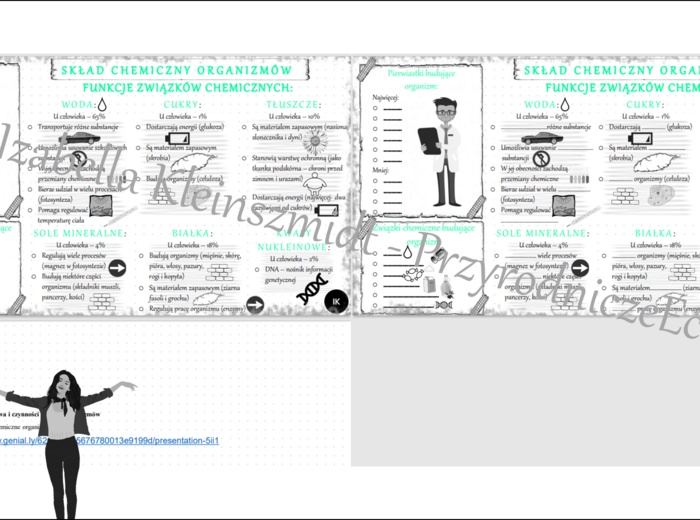 Mini zestaw do tematu „Składniki chemiczne organizmów ” - sketchnotka + karta pracy + gratisowy link do prezentacji multimedialnej niekomercyjnej wykonanej w genial.ly do indywidualnego pobrania i użycia do celów niekomercyjnych. Biologia klasa 5, dział 