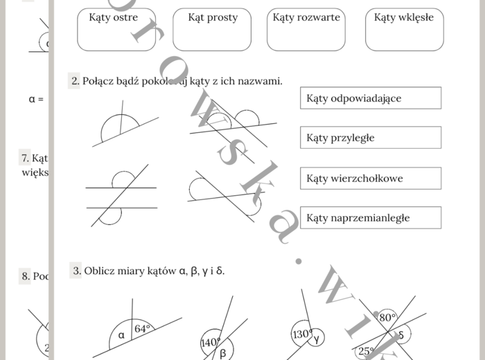 Kąty i zależności między nimi - zestaw zadań