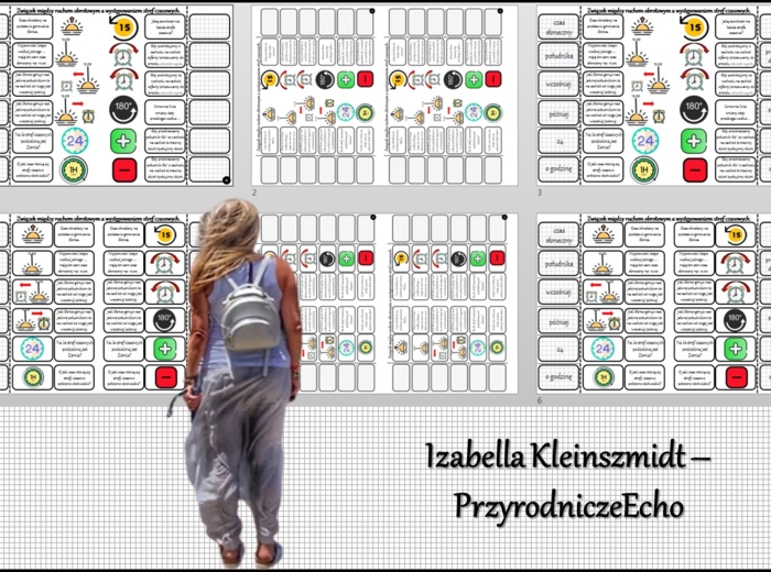 Notatka okienkowa/stacja zadaniowe/notatka interaktywna/notatka graficzna/karta pracy/sketchnotka „Czas na Ziemi”, „Ruch obrotowy ziemi” w pdf. Geografia 6 , dział „Ruchy Ziemi”. Materiał wykonany na podstawie podręcznika z wydawnictwa Nowa Era – nowość 