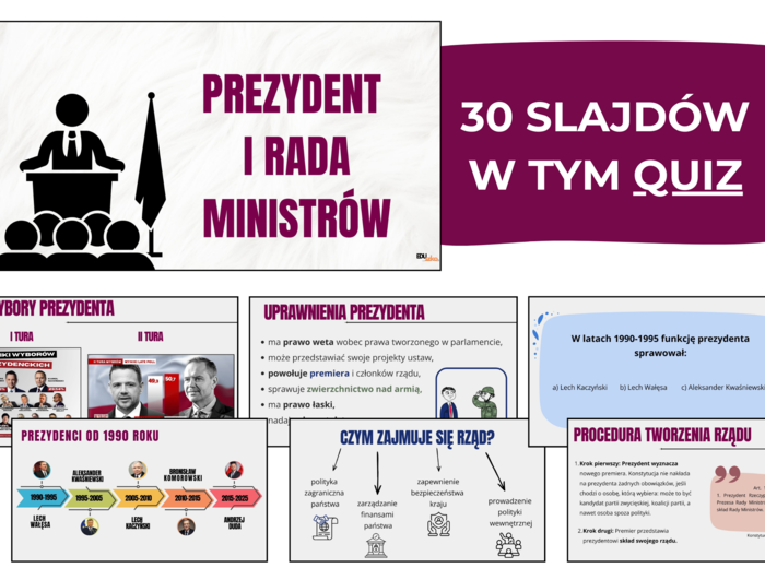 Prezydent i Rada Ministrów- prezentacja multimedialna | WOS klasa 8 szkoła podstawowa