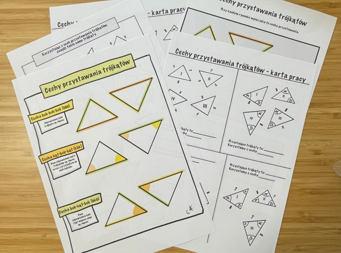 Cechy przystawania trójkątów - pakiet kart i notatka
