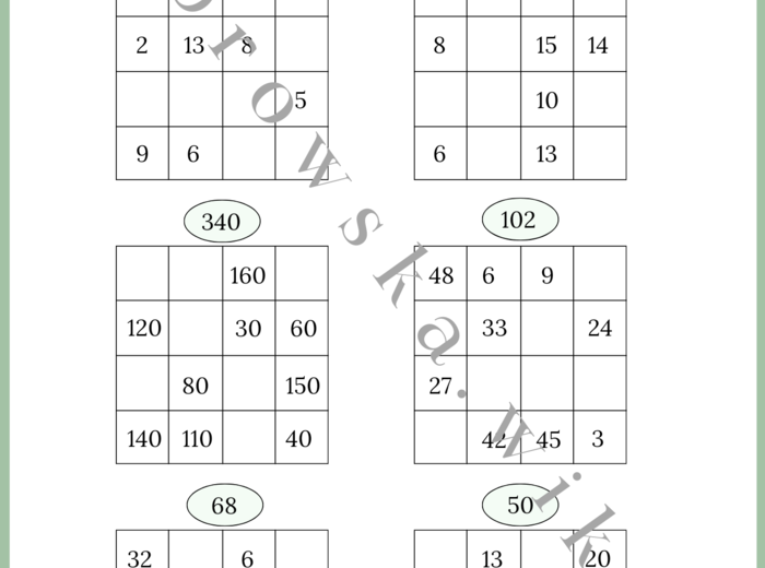 Magiczne kwadraty - trudniejsza wersja