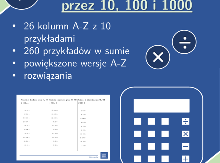 Mnożenie i dzielenie przez 10, 100 i 1000 | matematyka | 26 kolumn