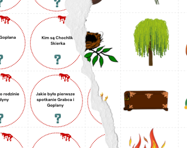 Balladyna 3 kartki z pytaniami + elementy graficzne