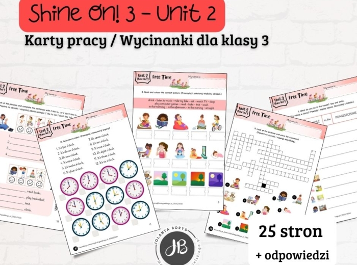 Materiały do Shine On! 3 Unit 2 – Free Time – karty pracy – wklejki/wycinanki
