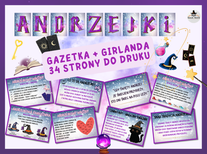 Gazetka ANDRZEJKI - girlanda, dekoracje i gotowe treści! Aż 34 strony do druku!