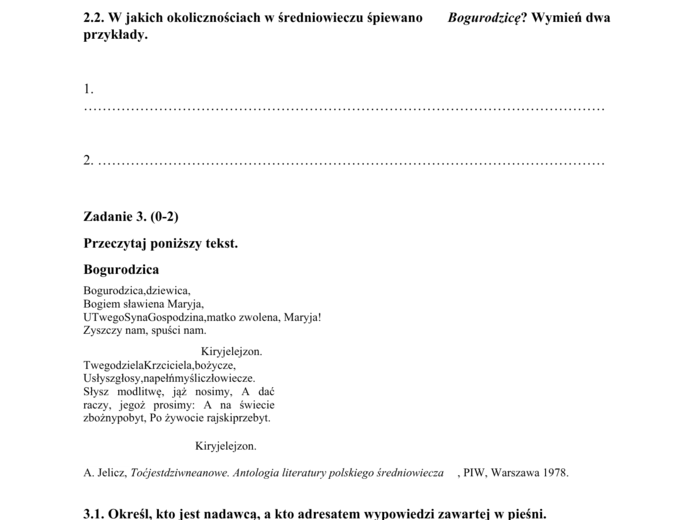 📃Test historycznoliteracki – język polski – matura Średniowiecze
