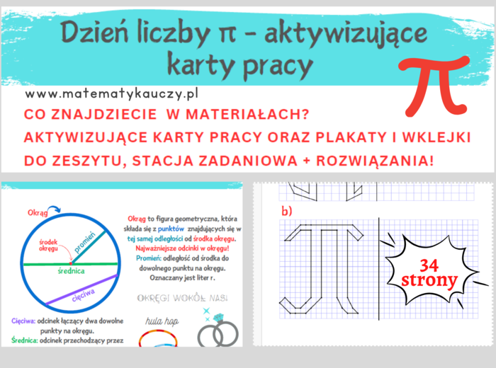 Dzień Liczby Pi - AKTYWIZUJĄCE karty pracy / plakaty / wklejki /kodowanie/ STACJA ZADANIOWA + ROZWIĄZANIA