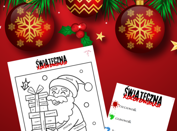 Świąteczna kolorowanka - św. Mikołaj, części mowy