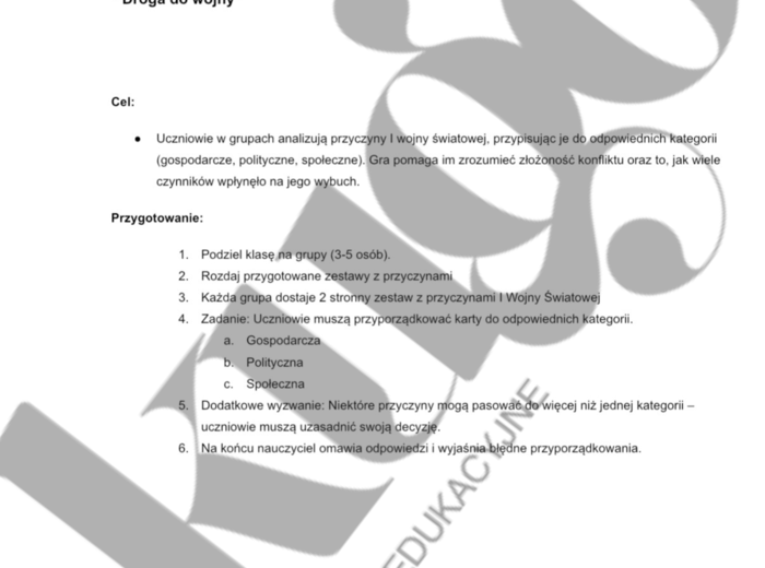 Droga do wojny - łańcuch przyczyn I Wojny Światowej