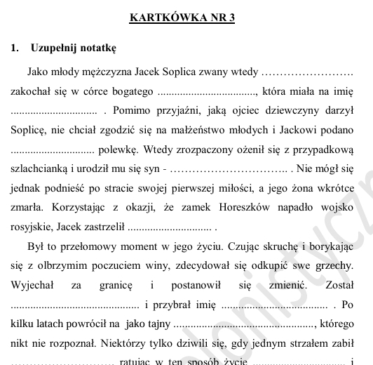 Sprawdzian. Kartkówki "Pan Tadeusz"