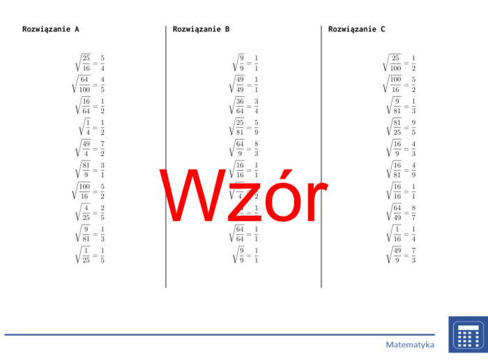 Pierwiastek kwadratowy ułamków | matematyka | 26 kolumn