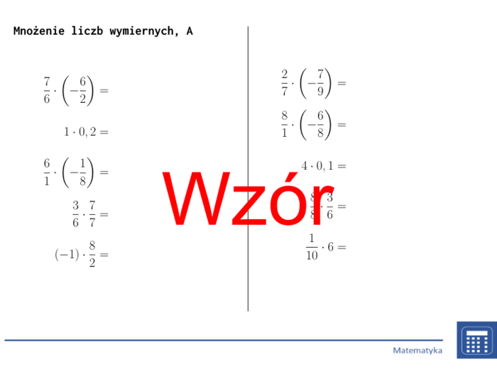 Mnożenie liczb wymiernych | matematyka | 26 kolumn