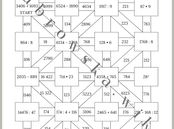 Wielkanocny labirynt matematyczny - działania pisemne