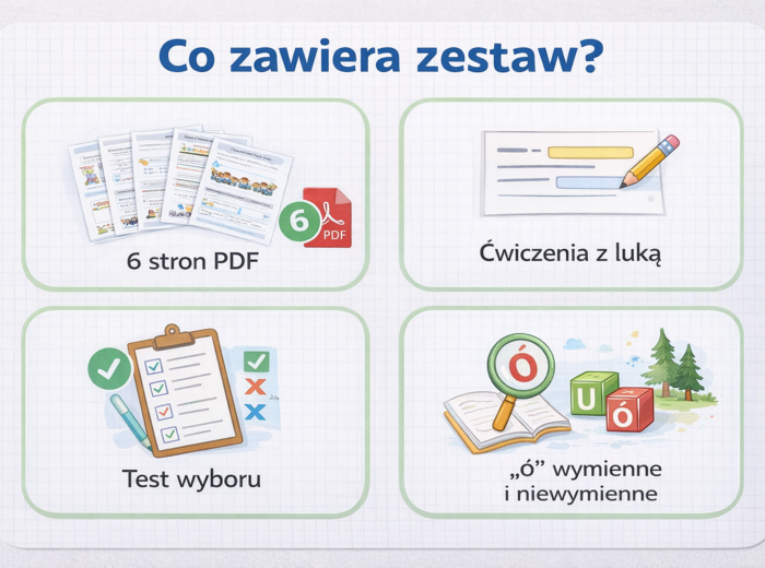 PISOWNIA WYRAZÓW Z Ó I U [Karta pracy, sprawdzian]