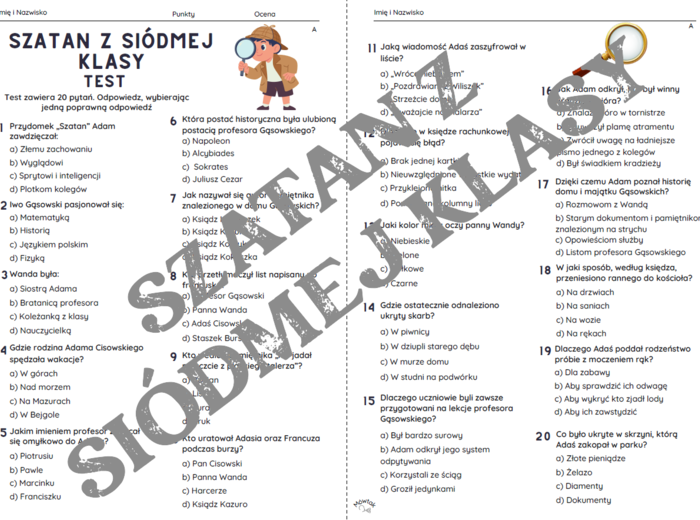 "Szatan z siódmej klasy" - test znajomości lektury