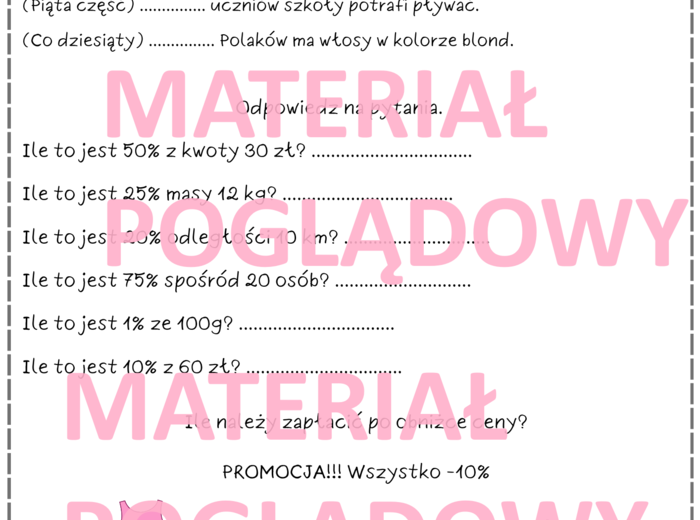 Karta pracy procenty klasa 4, 5, 6