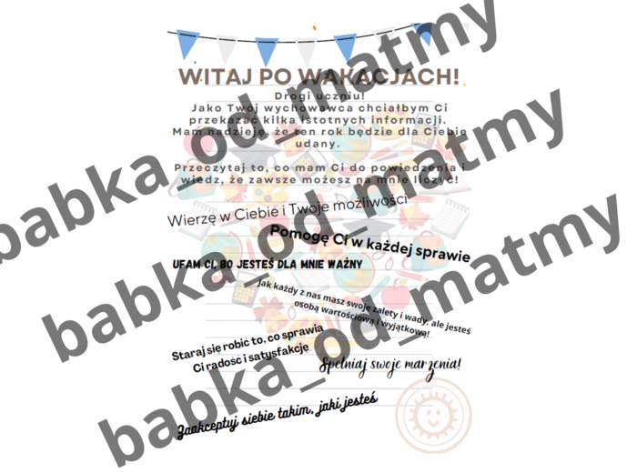 List dla uczniów na rozpoczęcie roku szkolnego