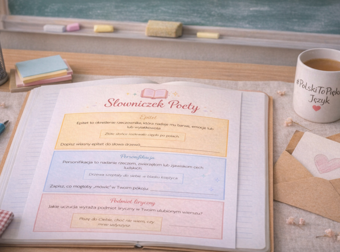 „Słowniczek poety” do wklejenia. WKLEJKA. [Epitet, Personifikacja, Nastrój, Podmiot liryczny)
