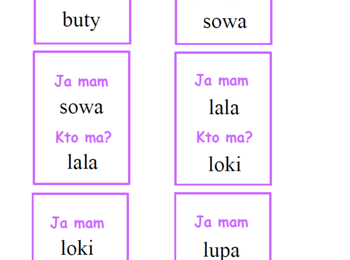 Zestaw kart typu kto ma, ja mam – wyrazy