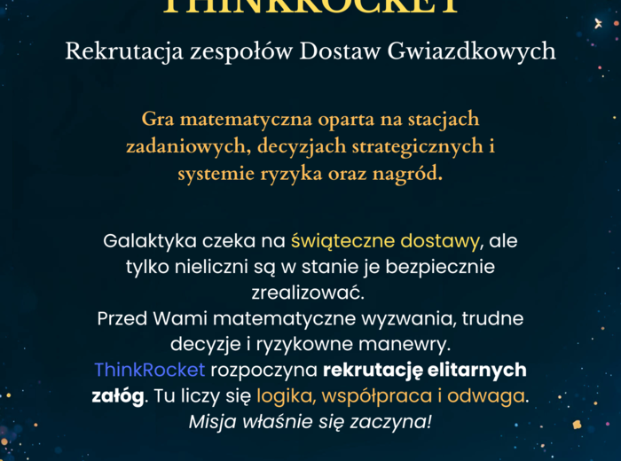 Świąteczno- matematyczna gra klasowa | stacje zadaniowe | klasy 4- 6 | misja świąteczna ThinkRocket