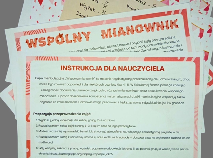 WSPÓLNY MIANOWNIK - walentynkowa, matematyczna bajka manipulacyjna KLASA 5