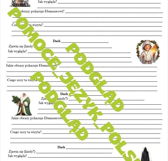 Opowieść wigilijna - karta pracy - wizyta duchów