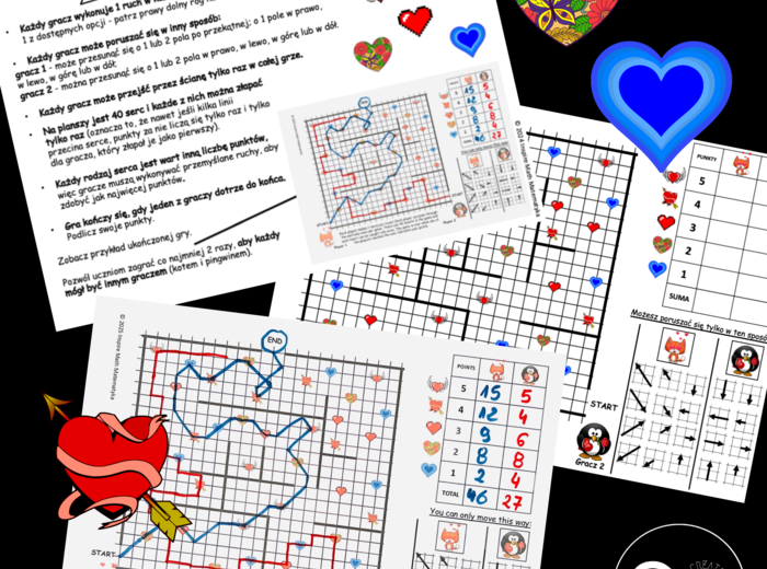 DARMOWA Gra Matematyczna – Złap Serca. Gra logiczna. Matematyczne Walentynki.