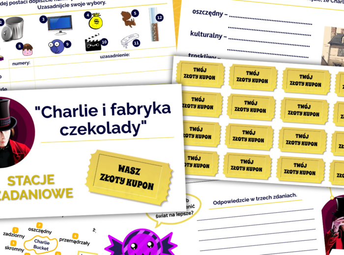 Stacje zadaniowe zamiast kartkówki z lektury "Charlie i fabryka czekolady"