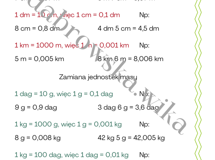 Zamiana jednostek - notatka