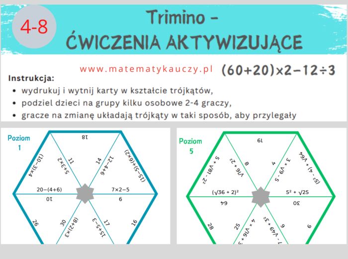 GRA aktywizująca TRIMINO - kolejność wykonywania działań / kl.4 - kl.8 / stacja zadaniowa / PDF do druku