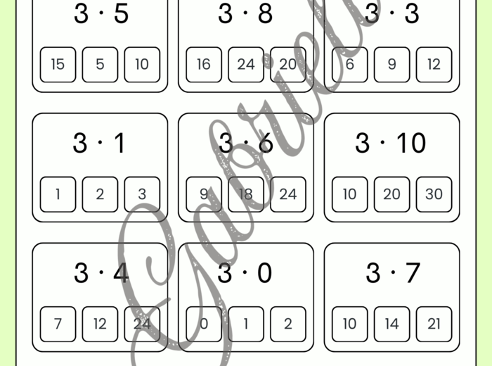 Tabliczka mnożenia - karty pracy, mnożenie przez 2,3,4 oraz 5.
