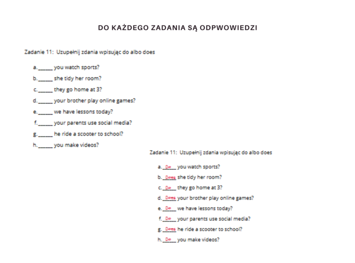 Together Klasa 4 Unit 7 Dodatkowe Zadania Powtórzenie Słownictwo Gramatyka Komunikacja Present Simple Nazwy czyności Rutyna Czas Wolny Język Angielski