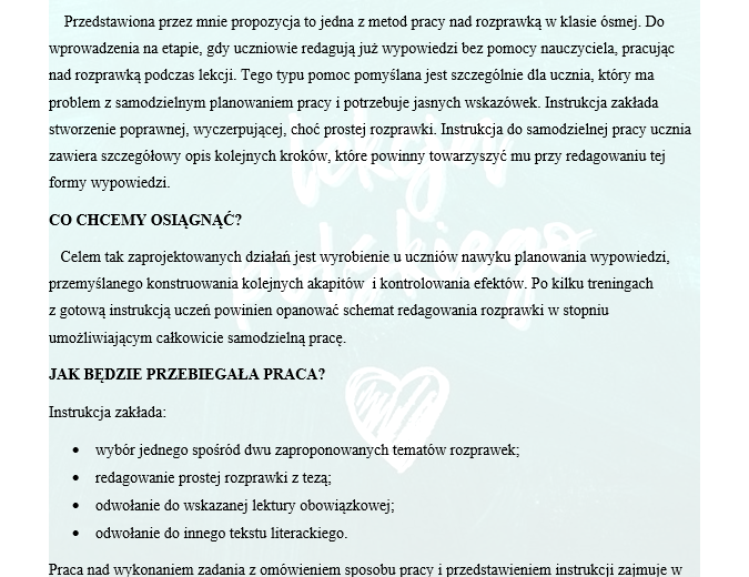 ROZPRAWKA W TRZYNASTU KROKACH- INSTRUKCJA DO SAMODZIELNEJ PRACY UCZNIA