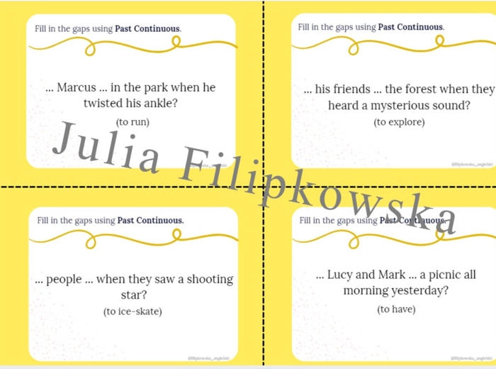 Past Continuous/ Pytania/ Karty do mówienia/ Mówienie/ Speaking/ Konwersacje/ Klasy 4-8/ Klasy 4-6/ Klasy 6-8/ SP/ Warm-up/ Rozgrzewka/ Speaking cards/ Gramatyka/ Grammar/ Speaking cards grammar/ Grammar cards/ E8
