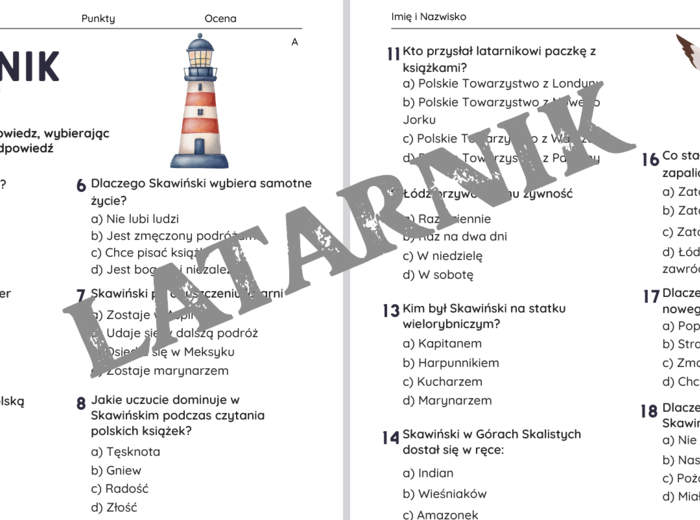 Testy znajmości lektur w klasach VII-VIII