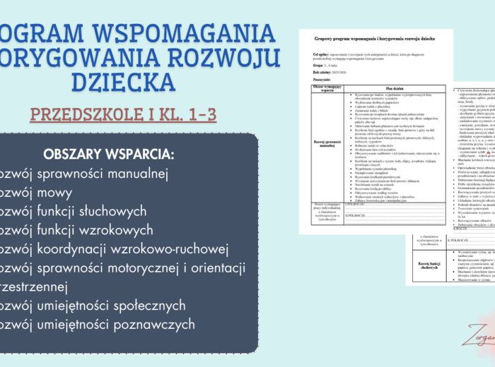 Pomoc psychologiczno-pedagogiczna. Program wspomagania i korygowania rozwoju dziecka w przedszkolu i kl. I-III.