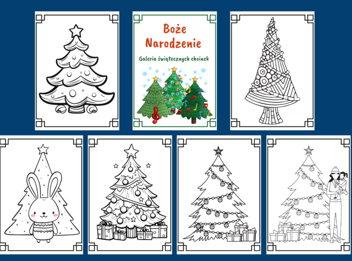 BOŻE NARODZENIE – Choinki świąteczne - kolorowanka – kolorowanki – biblioteka – świetlica – przedszkole - 40 wersji