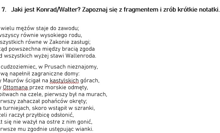 "Konrad Wallenrod" Adama Mickiewicza - zadania do lektury