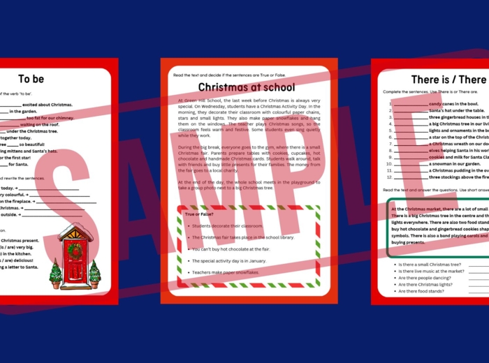 Christmas Games & Activities – Zestaw 35 stron świątecznych materiałów SP 4–6 | Vocabulary, Grammar A1–A2 (odmiana to be, There is / There are, have got / has got, Present Simple, Present Continuous), Reading, Speaking, TABOO, Boardgame, Worksheets i WIĘ