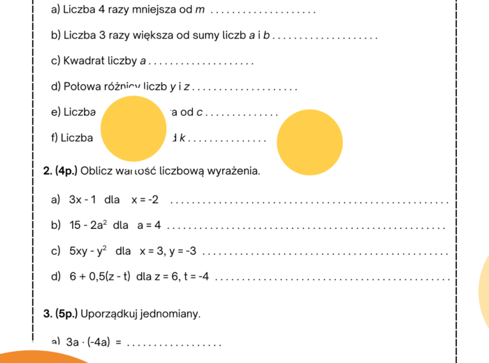 Kartkówka - zapisywanie wyrażeń algebraicznych. Wyrażenia algebraiczne. Klasa7