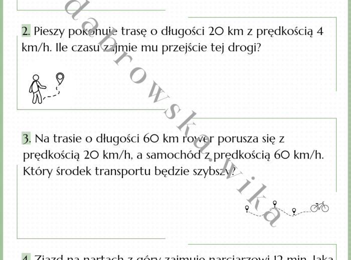 Prędkość, droga, czas - karta pracy