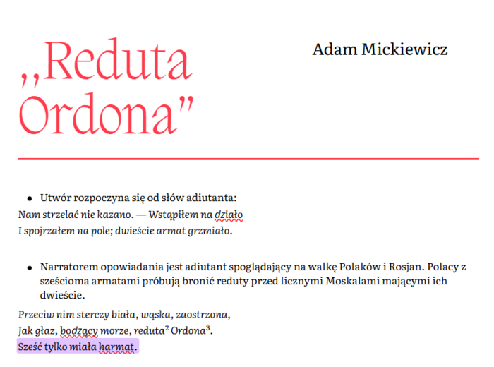 Opracowanie lektury ,,Reduta Ordona"