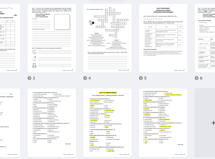 Akademia Pana Kleksa - kartkówka oraz sprawdzian podsumowujący + klucze odpowiedzi