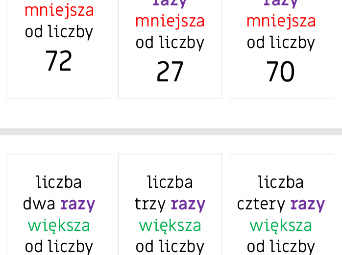 36 fiszek powtórzeniowych do E8 - porównywanie różnicowe i ilorazowe