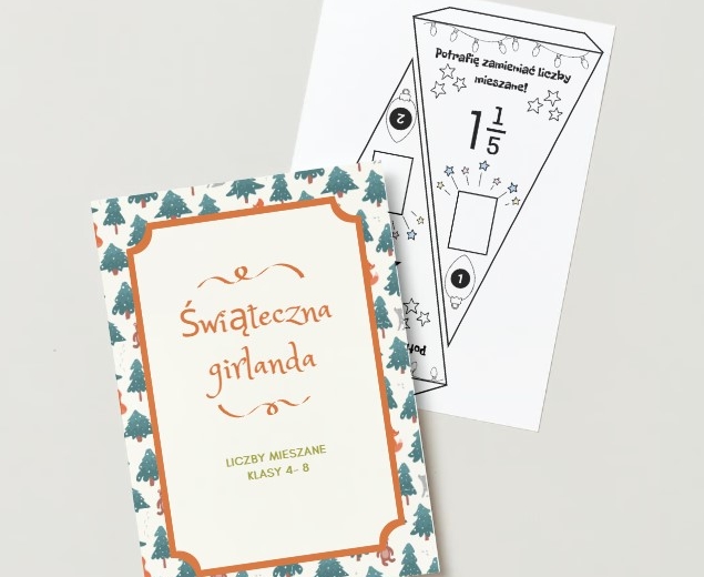 Liczby mieszane - ułamkowa girlanda świąteczna