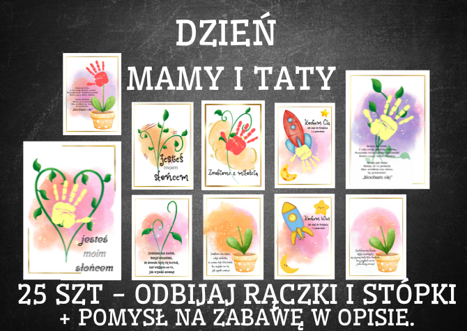 Plakaty z odciskiem dłoni – kartki dla Mamy i Taty, laurka prezent Dzień Rodziny