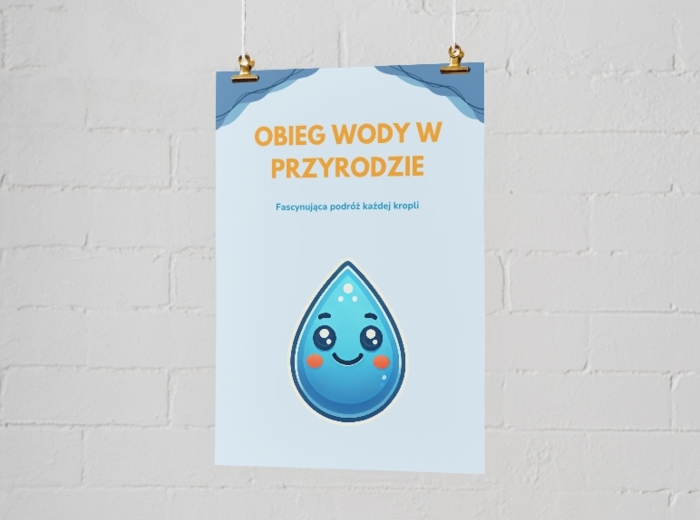 PLAKAT. Obieg wody w przyrodzie. Rola wody w środowisku. Fakty - oszczędzanie wody.