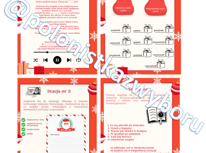 Świąteczna lekcja języka polskiego, stacje zadaniowe dla klas 5-6