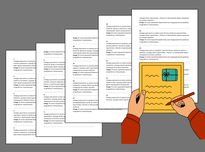 ZAPROSZENIE (E8) - 40 zadań egzaminacyjnych + tematy zaproszeń z arkuszy egzaminacyjnych CKE - egzamin - ćwiczenia redakcyjne